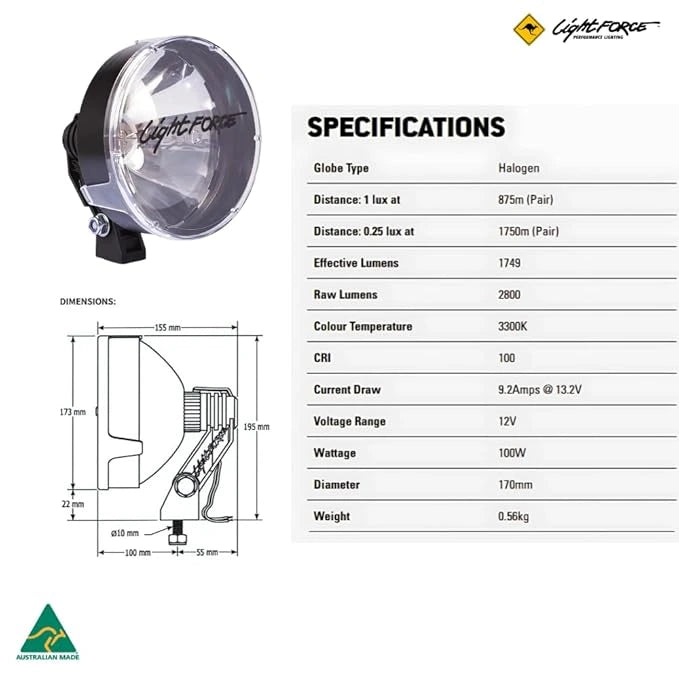 LightFORCE Striker 170mm Halogen Auxiliary fog light providing bright, clear illumination.