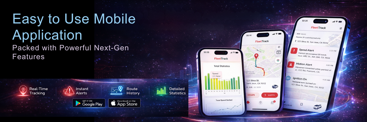 Three smartphones displaying a mobile application interface with various features on a dark background.