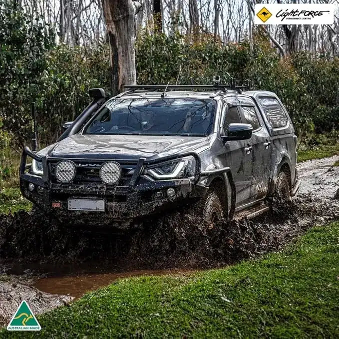 "High-performance Lightforce 6-inch Genesis LED driving light with weather-resistant housing and long-range beam capability."