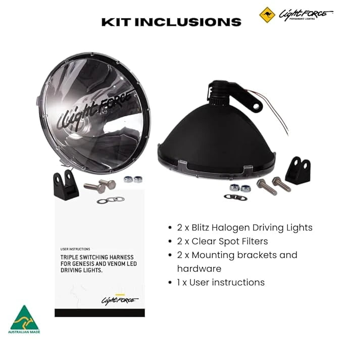Back view of Lightforce Blitz 240mm halogen fog light mounted on a vehicle.