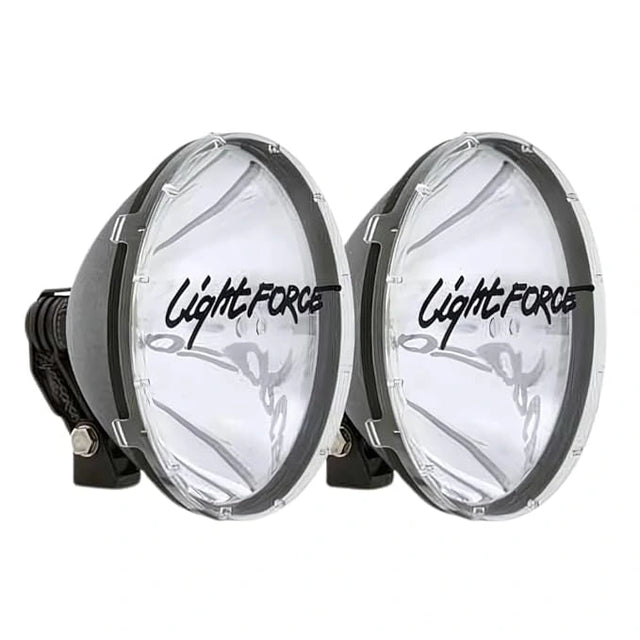 Close-up of Lightforce Blitz 240mm halogen fog light mounted on a car.