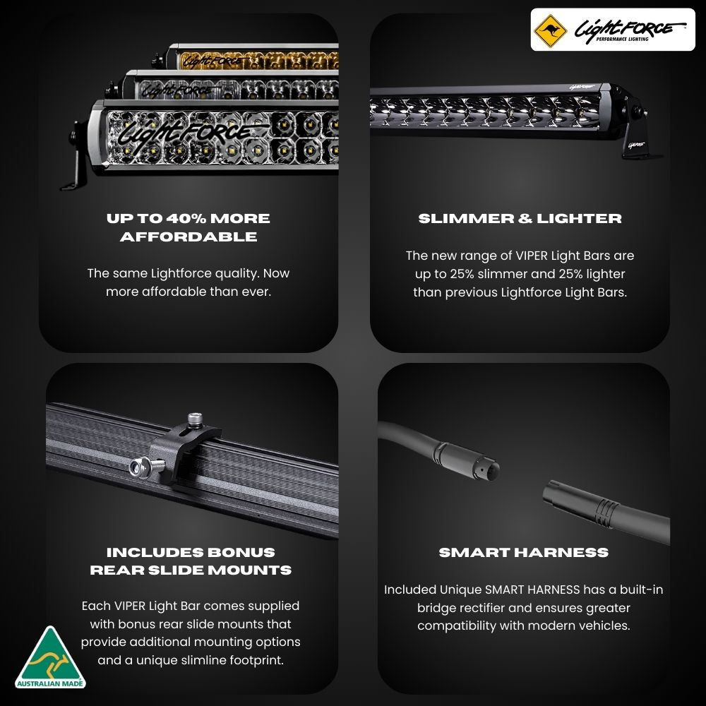 "Lightforce Striker LED fog light with rugged housing, built to withstand harsh weather and extreme driving environments."