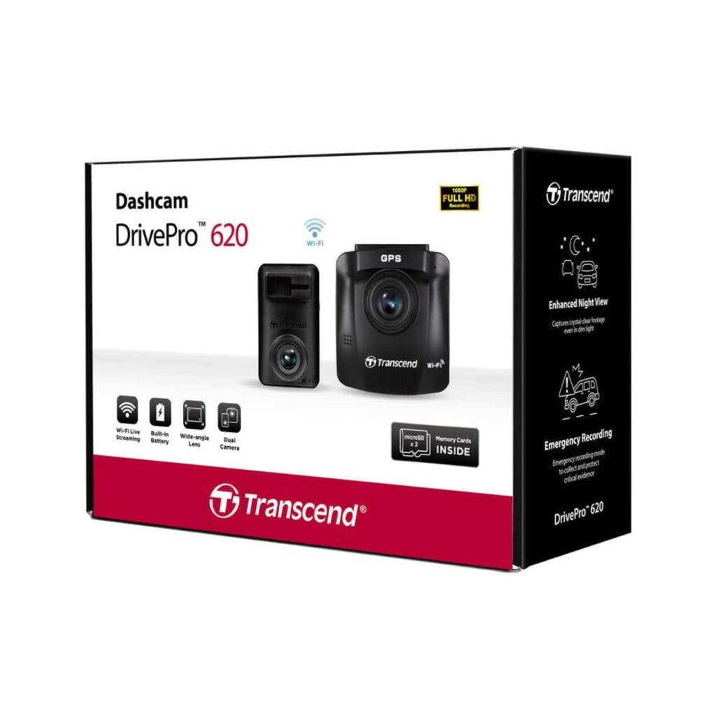 "Transcend DrivePro 620 Dash Camera with GPS tracking, logging time and location information for accurate incident reports."