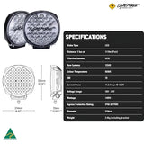 "Lightforce Genesis LED driving light, 6-inch round design with superior light output and rugged construction for off-road enthusiasts."
