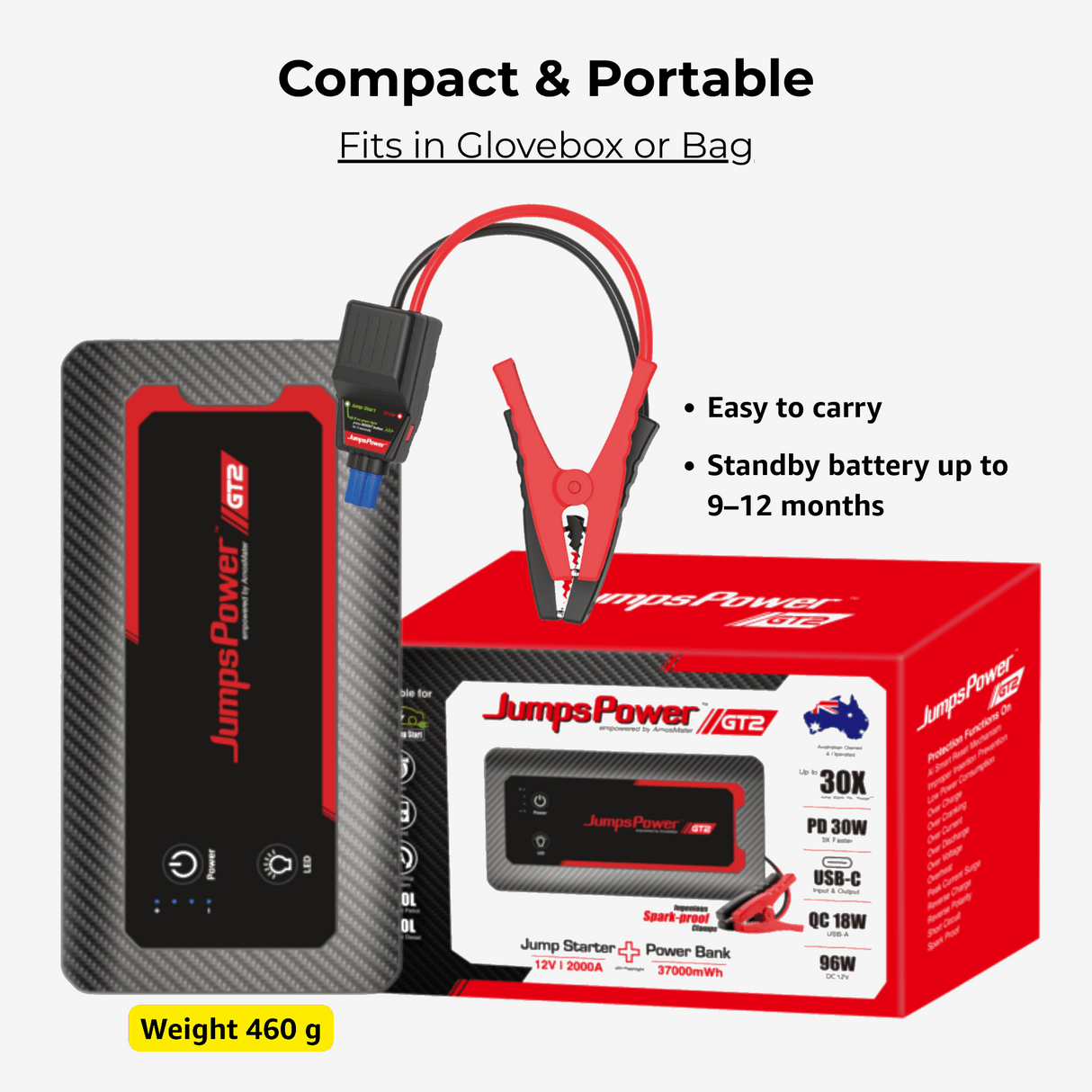 Jump starter with packaging and features