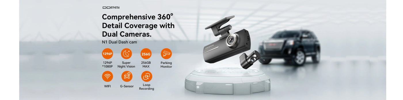 Car dashboard camera with dual cameras 
