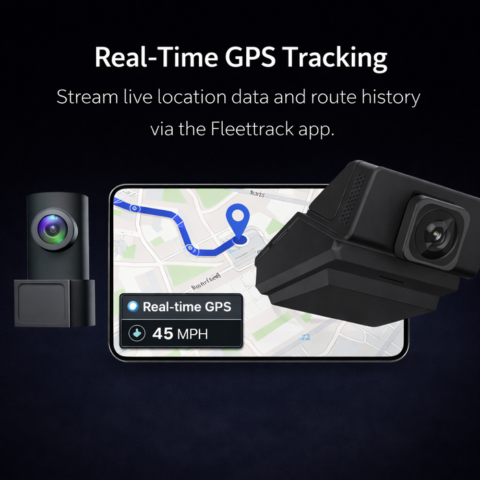 Car dashboard with GPS tracking device and smartphone displaying real-time GPS data on a dark background