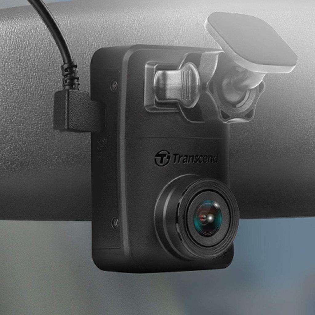 Transcend DP 10 Dash Cam with built-in Wi-Fi and GPS, allowing easy connection, location tracking, and footage sharing.