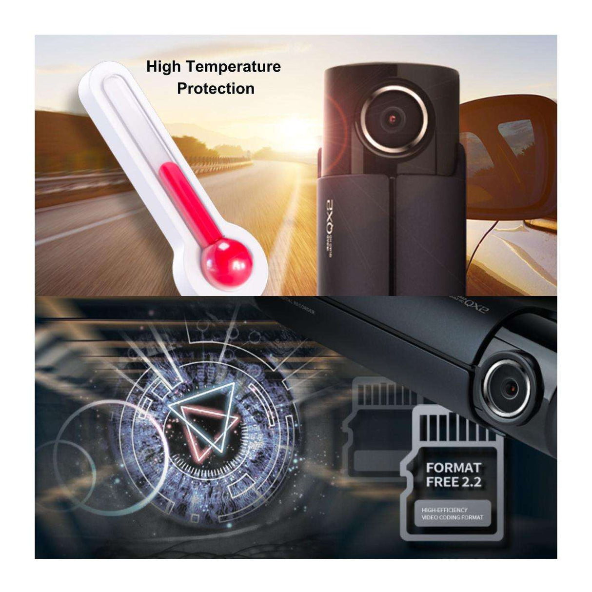 IROAD QX2 Dash Cam with a 160º wide viewing angle, capturing a broader field of view for better coverage.