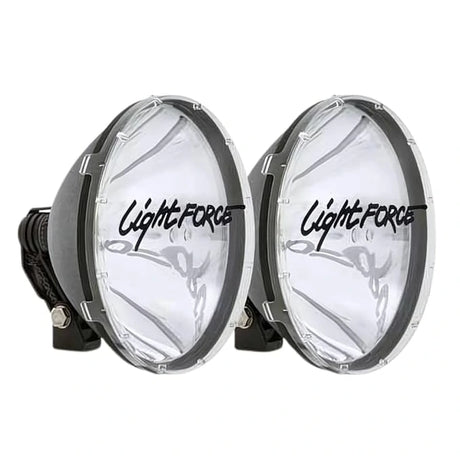 Close-up of Lightforce Blitz 240mm halogen fog light mounted on a car.
