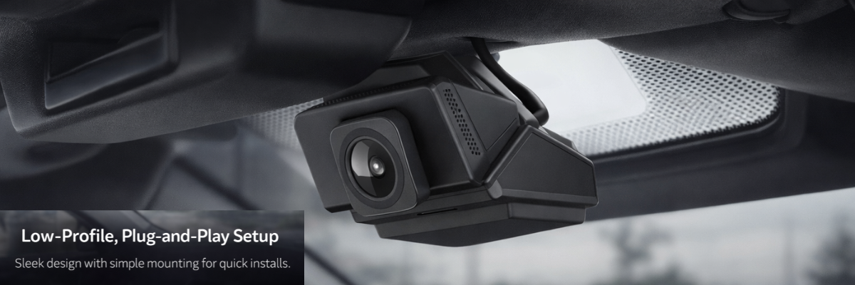 Car camera mounted inside a vehicle with a blurred background