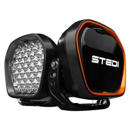 "STEDI Evo Type X 8.5-inch fog lights providing powerful illumination and enhanced road visibility in low-light conditions."
