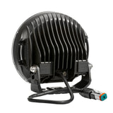 Black LED light with cable on a white background