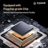 Close-up of a flagship-grade chip on a circuit board with Vahan branding.