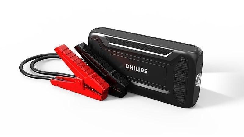 Philips car battery booster with safety features, ideal for jump-starting vehicles