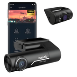 VUEROID car dashboard camera with smartphone displaying camera interface on a white background